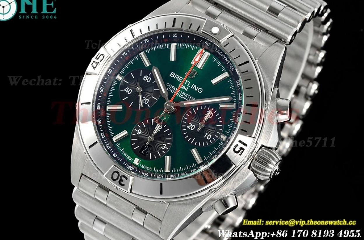 SS Stk 42MM SS Chronomat A7750 TF Green B01 0129